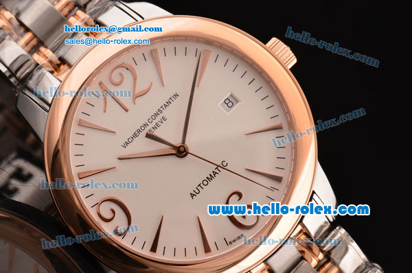 Vacheron Constantin Patrimony Swiss ETA 2824 Automatic Steel Case Rose Gold Bezel with Two Tone Strap White Dial Numeral/Stick Markers - Click Image to Close